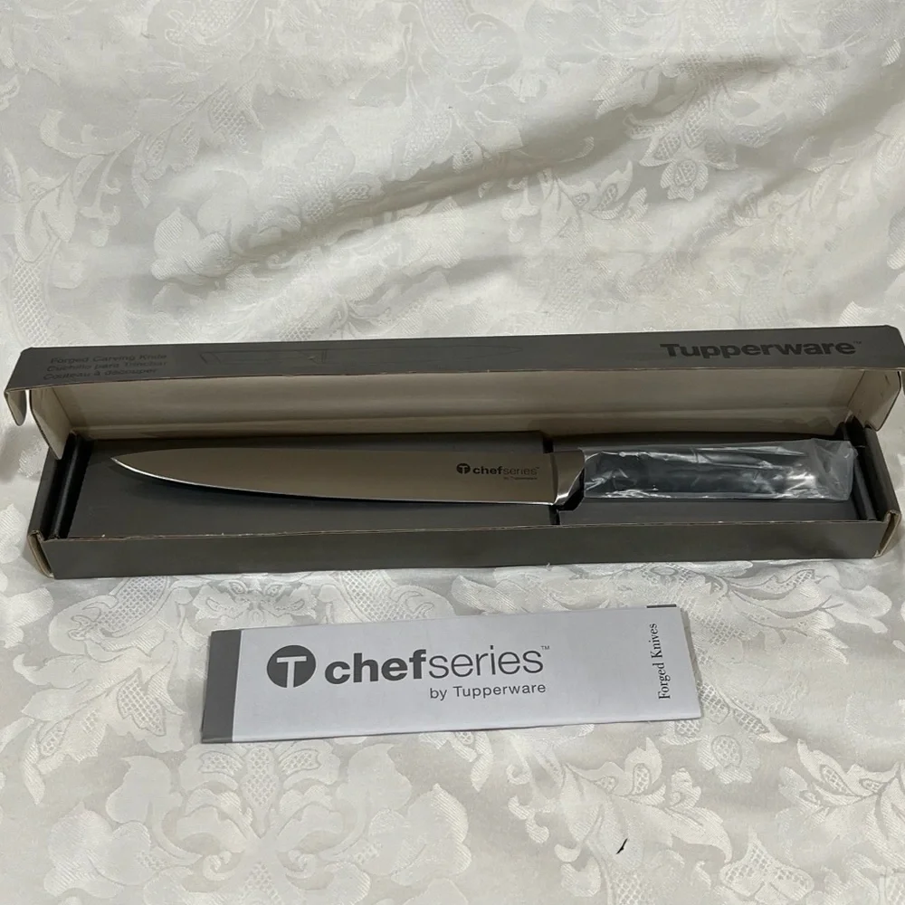 NEW (NIB)Tupperware Chef Series Carving Knife & Fork Set, Forged Stainless Steel
